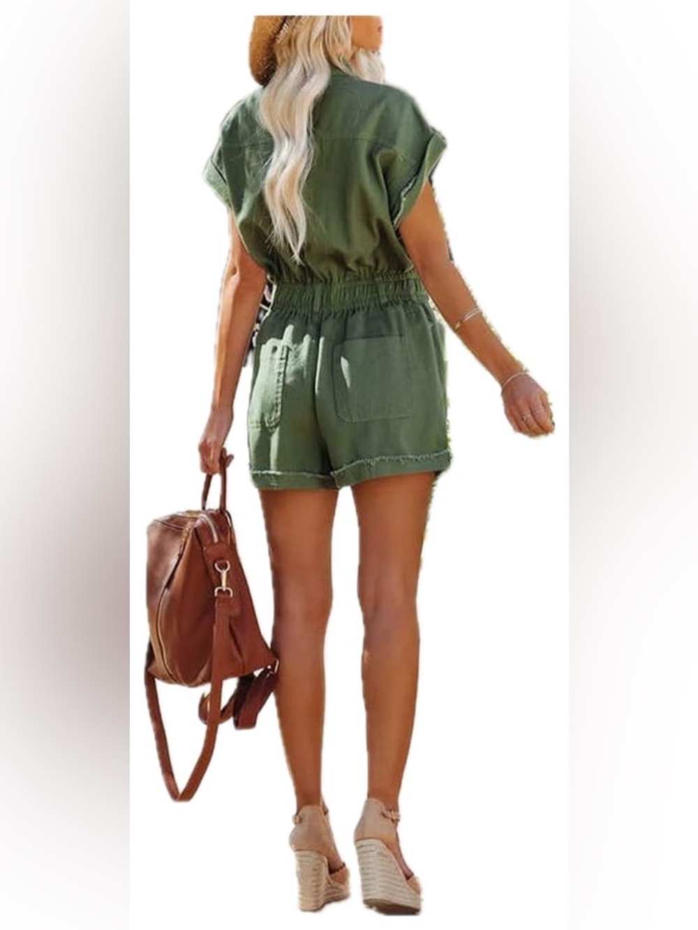 Army Green Cuffed Sleeve Utility Romper Size XXL - Picture 7 of 13